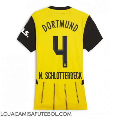 Camisa de Futebol Borussia Dortmund Nico Schlotterbeck #4 Equipamento Principal Mulheres 2024-25 Manga Curta